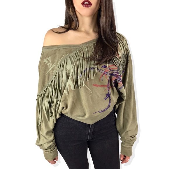 VTG DIESEL distressed green fringe sweater - Picture 7 of 7
